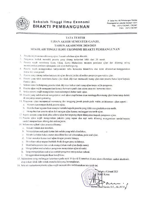 Tata Tertib : Ujian Akhir Semester Ganjil T.A 2024/2025